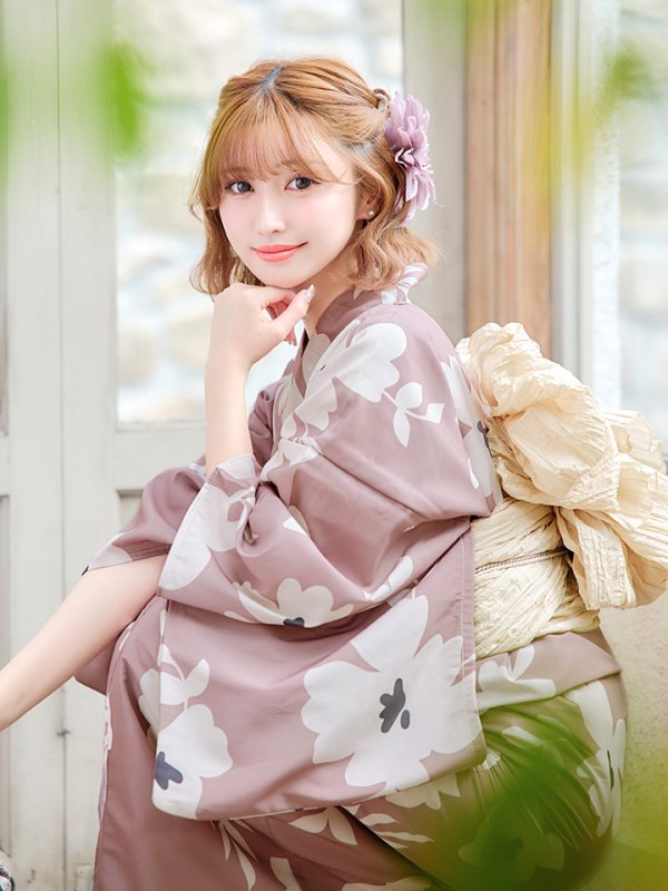 画像11: 【浴衣セール！】【即日発送】 ブラウン地xシルエットフラワー 牡丹柄浴衣【浴衣３点セット 浴衣/帯/下駄】[YMT]