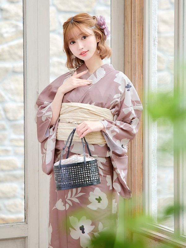 画像9: 【浴衣セール！】【即日発送】 ブラウン地xシルエットフラワー 牡丹柄浴衣【浴衣３点セット 浴衣/帯/下駄】[YMT]