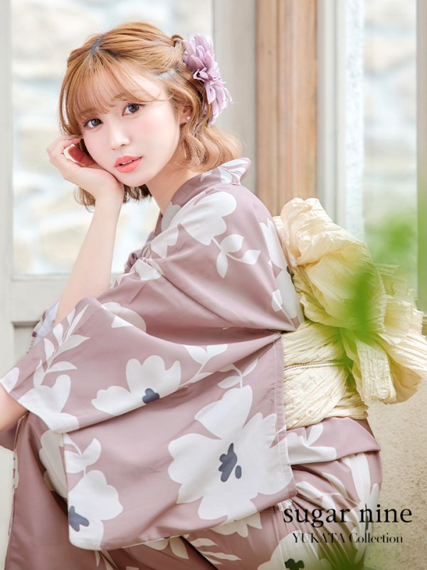 画像3: 【浴衣セール！】【即日発送】 ブラウン地xシルエットフラワー 牡丹柄浴衣【浴衣３点セット 浴衣/帯/下駄】[YMT]