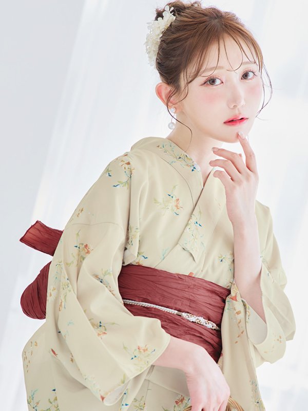 画像14: 【即日発送】【浴衣セール！】ベージュ地×小花柄浴衣  【浴衣３点セット 浴衣/帯/下駄】[YMT]