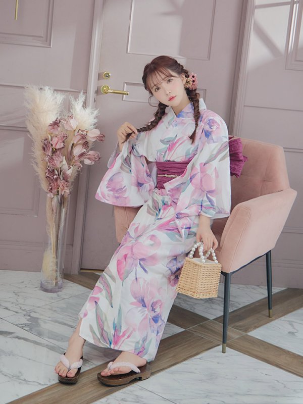 画像11: 【即日発送】大人スウィート/水彩フラワー 牡丹柄 浴衣【浴衣３点セット 浴衣/帯/下駄】[YMT]