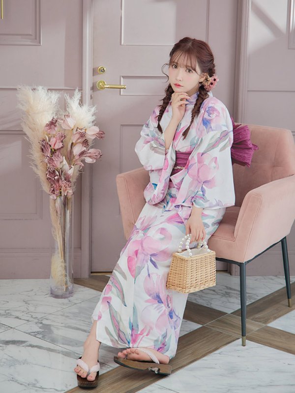 画像12: 【即日発送】大人スウィート/水彩フラワー 牡丹柄 浴衣【浴衣３点セット 浴衣/帯/下駄】[YMT]