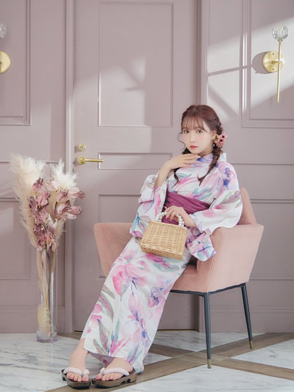 画像13: 【即日発送】大人スウィート/水彩フラワー 牡丹柄 浴衣【浴衣３点セット 浴衣/帯/下駄】[YMT]