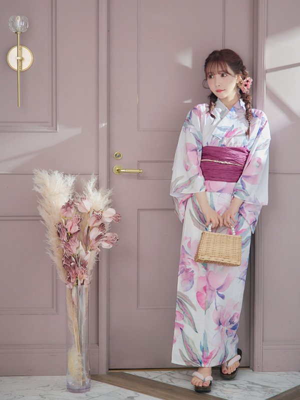 画像15: 【即日発送】大人スウィート/水彩フラワー 牡丹柄 浴衣【浴衣３点セット 浴衣/帯/下駄】[YMT]