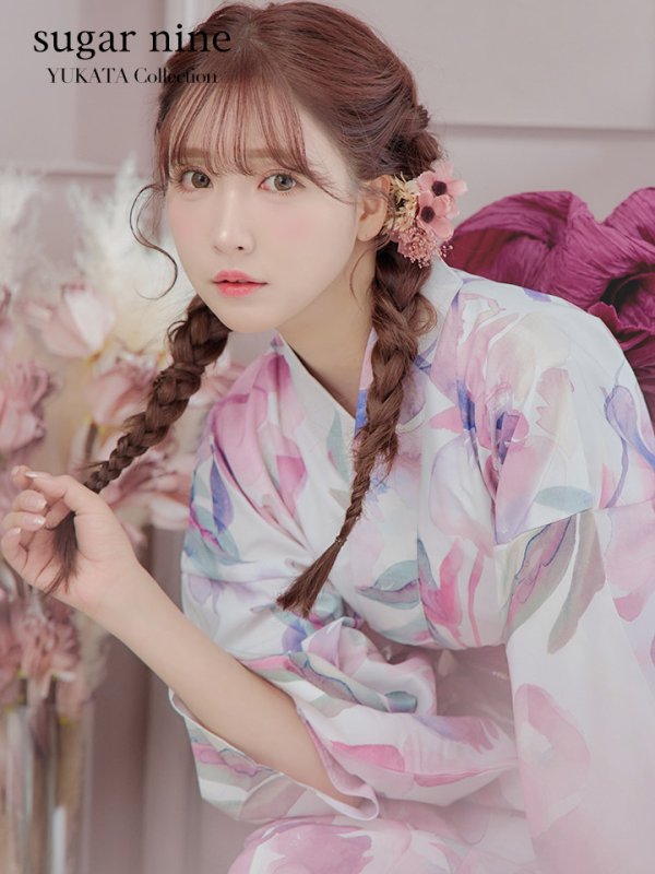 画像3: 【即日発送】大人スウィート/水彩フラワー 牡丹柄 浴衣【浴衣３点セット 浴衣/帯/下駄】[YMT]