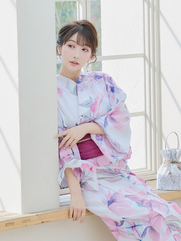 画像12: 【即日発送】大人スウィート/水彩フラワー 牡丹柄 浴衣  【浴衣３点セット 浴衣/帯/下駄】[YMT]