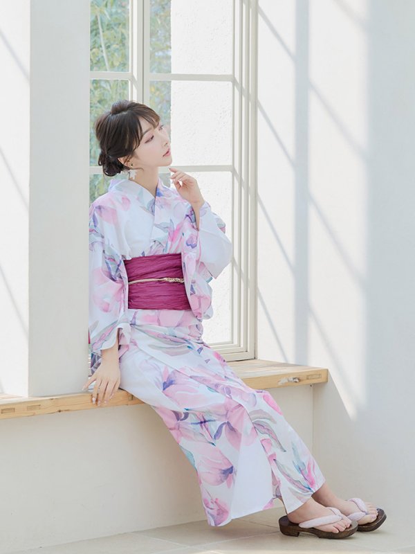 画像11: 【即日発送】大人スウィート/水彩フラワー 牡丹柄 浴衣  【浴衣３点セット 浴衣/帯/下駄】[YMT]