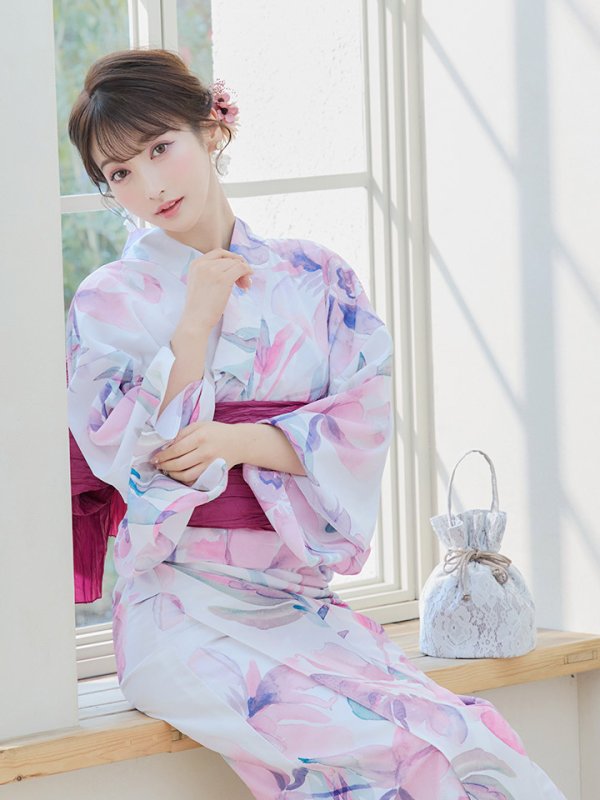 画像13: 【即日発送】大人スウィート/水彩フラワー 牡丹柄 浴衣  【浴衣３点セット 浴衣/帯/下駄】[YMT]