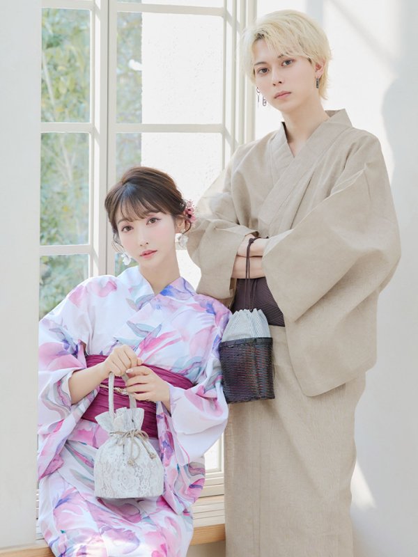 画像15: 【即日発送】大人スウィート/水彩フラワー 牡丹柄 浴衣  【浴衣３点セット 浴衣/帯/下駄】[YMT]