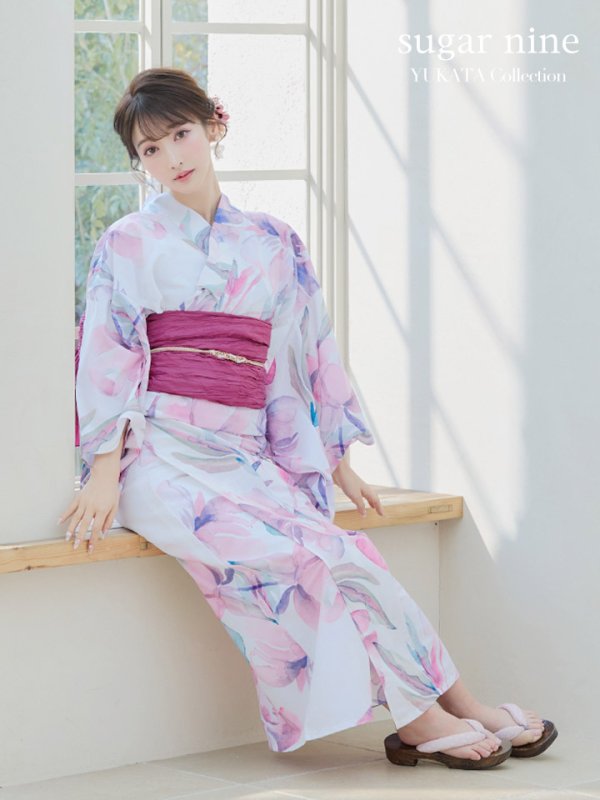 画像3: 【即日発送】大人スウィート/水彩フラワー 牡丹柄 浴衣  【浴衣３点セット 浴衣/帯/下駄】[YMT]