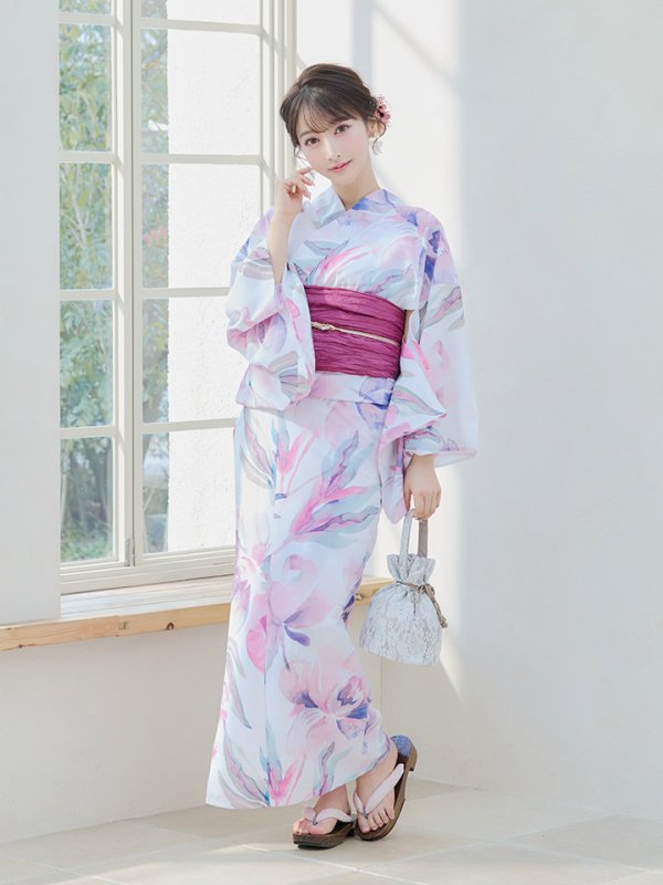 画像4: 【即日発送】大人スウィート/水彩フラワー 牡丹柄 浴衣  【浴衣３点セット 浴衣/帯/下駄】[YMT]