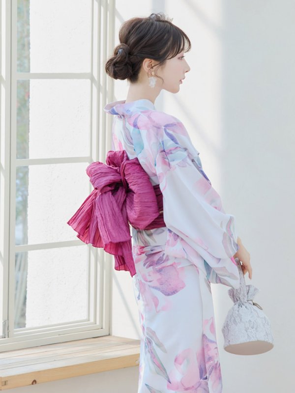画像6: 【即日発送】大人スウィート/水彩フラワー 牡丹柄 浴衣  【浴衣３点セット 浴衣/帯/下駄】[YMT]