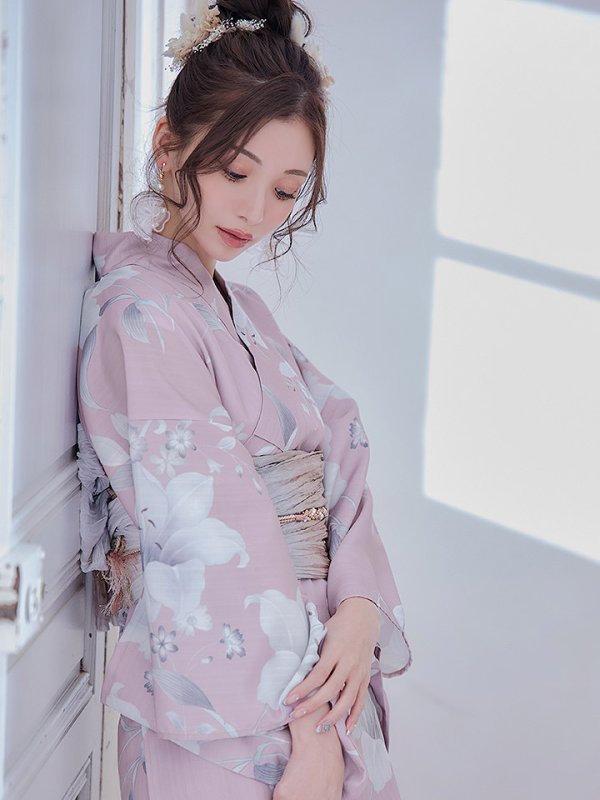 画像7: 【即日発送】【浴衣セール！】【浴衣】大人スウィート/ ピンク地に百合の大人浴衣  【浴衣３点セット 浴衣/帯/下駄】[YMT]