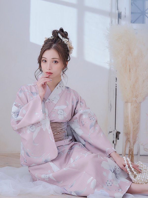 画像8: 【即日発送】【浴衣セール！】【浴衣】大人スウィート/ ピンク地に百合の大人浴衣  【浴衣３点セット 浴衣/帯/下駄】[YMT]