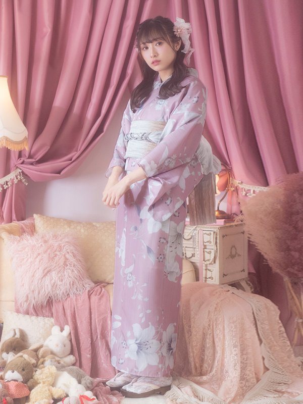 画像4: 【即日発送】【浴衣セール！】【浴衣】大人スウィート/ピンク地に百合の大人浴衣【浴衣３点セット 浴衣/帯/下駄】[YMT]