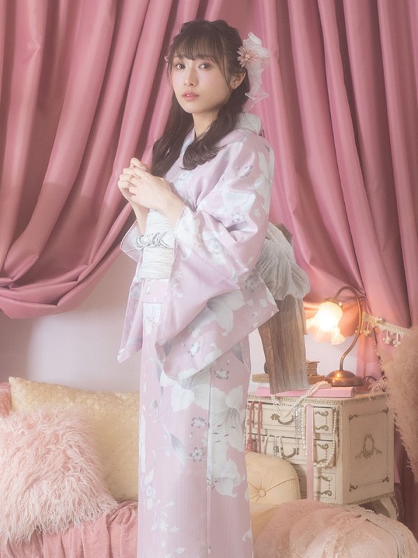 画像5: 【即日発送】【浴衣セール！】【浴衣】大人スウィート/ピンク地に百合の大人浴衣【浴衣３点セット 浴衣/帯/下駄】[YMT]