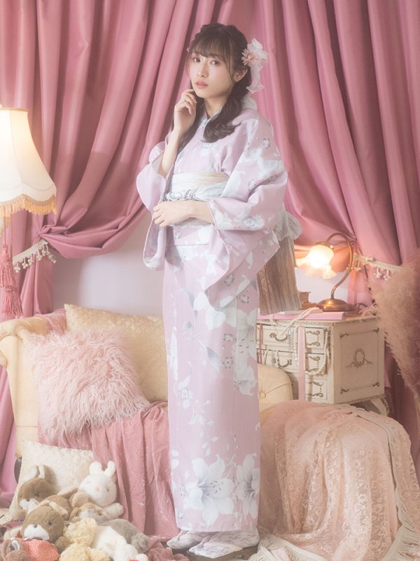 画像6: 【即日発送】【浴衣セール！】【浴衣】大人スウィート/ピンク地に百合の大人浴衣【浴衣３点セット 浴衣/帯/下駄】[YMT]