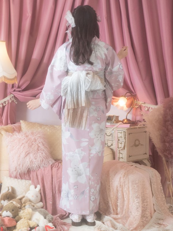 画像8: 【即日発送】【浴衣セール！】【浴衣】大人スウィート/ピンク地に百合の大人浴衣【浴衣３点セット 浴衣/帯/下駄】[YMT]