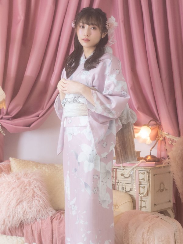 画像9: 【即日発送】【浴衣セール！】【浴衣】大人スウィート/ピンク地に百合の大人浴衣【浴衣３点セット 浴衣/帯/下駄】[YMT]