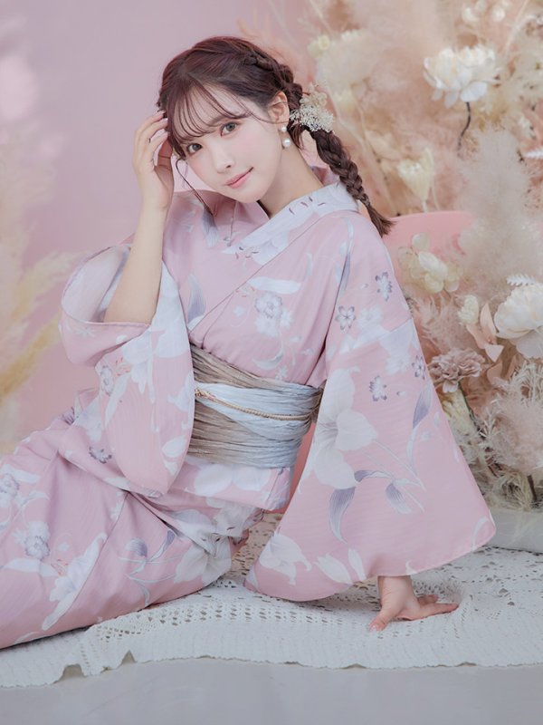 画像10: 【即日発送】【浴衣セール！】【浴衣】大人スウィート/ピンク地に百合の大人浴衣【浴衣３点セット 浴衣/帯/下駄】[YMT]