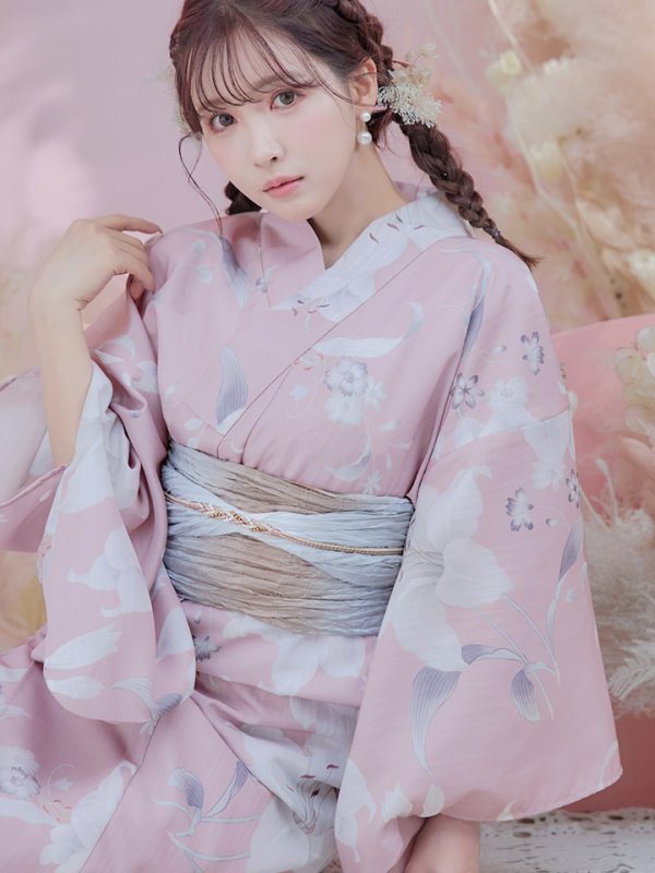 画像14: 【即日発送】【浴衣セール！】【浴衣】大人スウィート/ピンク地に百合の大人浴衣【浴衣３点セット 浴衣/帯/下駄】[YMT]