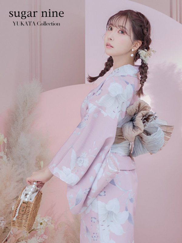 画像3: 【即日発送】【浴衣セール！】【浴衣】大人スウィート/ピンク地に百合の大人浴衣【浴衣３点セット 浴衣/帯/下駄】[YMT]