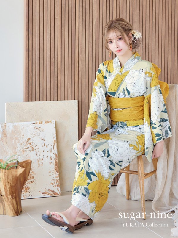 画像14: 【即日発送】レトロモダン牡丹浴衣【浴衣３点セット 浴衣/帯/下駄】[YMT]