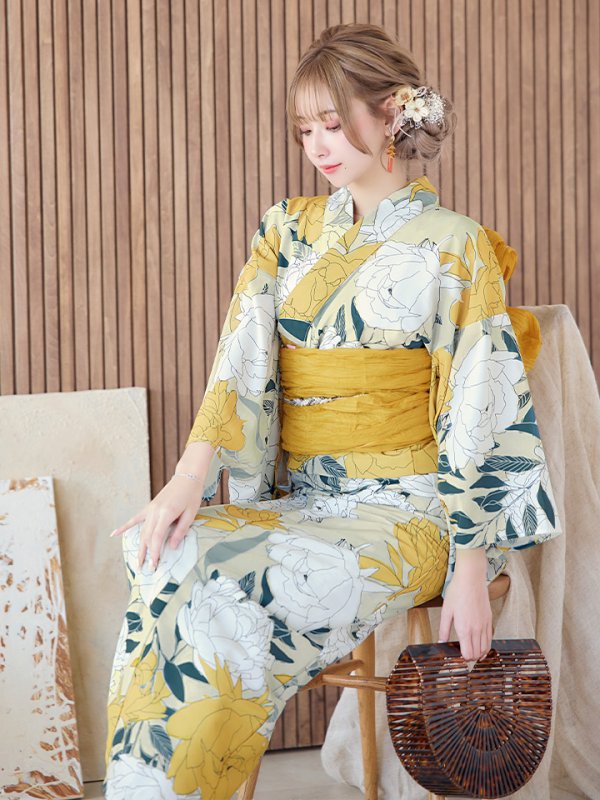 画像11: 【即日発送】レトロモダン牡丹浴衣【浴衣３点セット 浴衣/帯/下駄】[YMT]