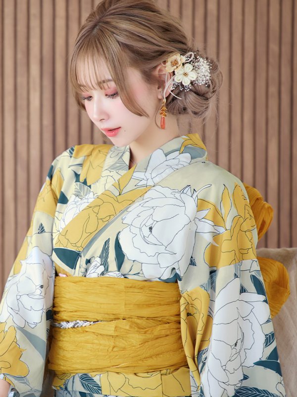画像9: 【即日発送】レトロモダン牡丹浴衣【浴衣３点セット 浴衣/帯/下駄】[YMT]