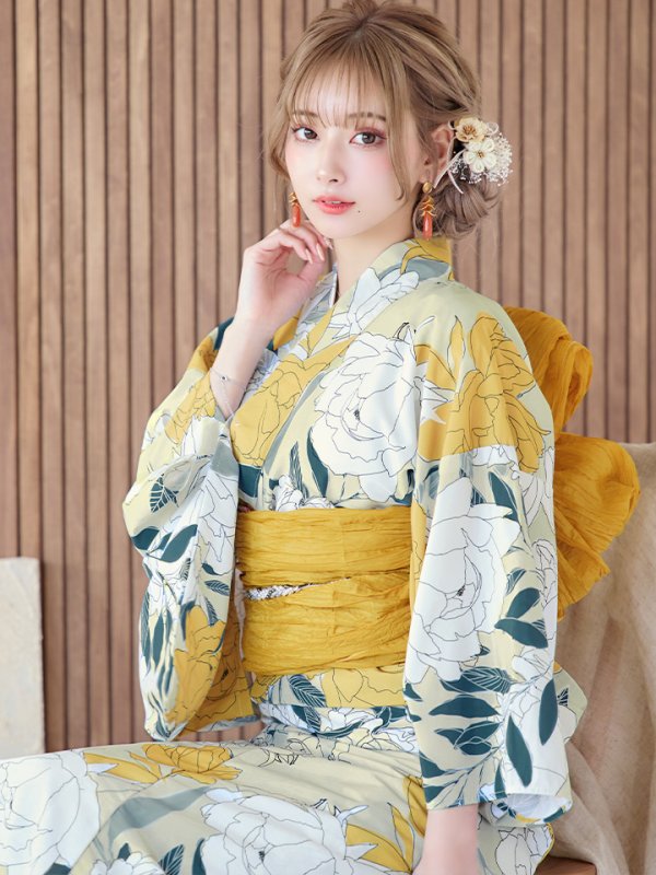 画像12: 【即日発送】レトロモダン牡丹浴衣【浴衣３点セット 浴衣/帯/下駄】[YMT]