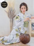 【即日発送】イエローフラワーと木蓮浴衣  【浴衣３点セット 浴衣/帯/下駄】siwa-206kj/ HIMO-900-yn-3-GYxGD/ YA-944-kj-GR/ HEKO-800-sb-5-W/ GETA-02-ok-2-IV  [YMT]