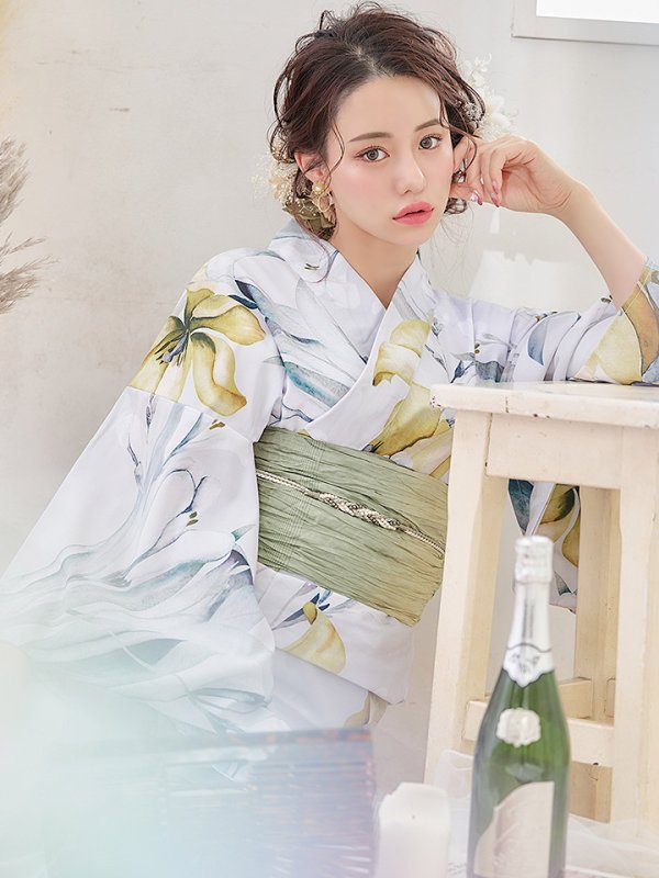 画像10: 【即日発送】イエローフラワーと木蓮浴衣  【浴衣３点セット 浴衣/帯/下駄】[YMT]