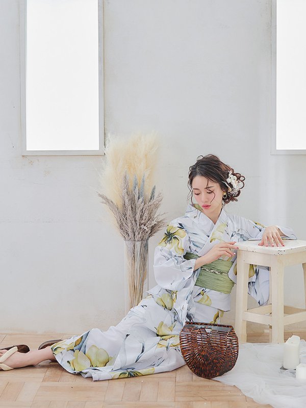 画像12: 【即日発送】イエローフラワーと木蓮浴衣  【浴衣３点セット 浴衣/帯/下駄】[YMT]