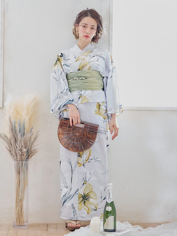 画像4: 【即日発送】イエローフラワーと木蓮浴衣  【浴衣３点セット 浴衣/帯/下駄】[YMT]