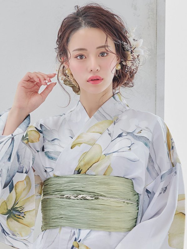 画像5: 【即日発送】イエローフラワーと木蓮浴衣  【浴衣３点セット 浴衣/帯/下駄】[YMT]