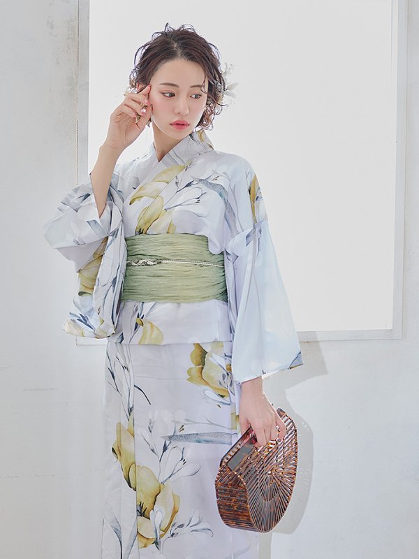 画像8: 【即日発送】イエローフラワーと木蓮浴衣  【浴衣３点セット 浴衣/帯/下駄】[YMT]