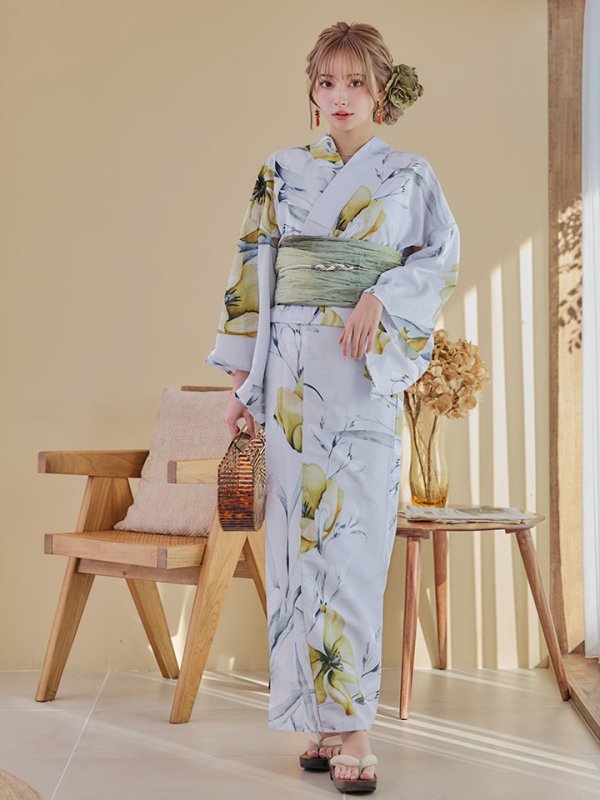 画像10: 【即日発送】イエローフラワーと木蓮浴衣  【浴衣３点セット 浴衣/帯/下駄】[YMT]