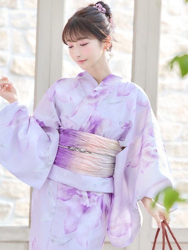 画像10: 【即日発送】【浴衣】ストライプ地 /グラデーション木蓮浴衣  【浴衣３点セット 浴衣/帯/下駄】[YMT]