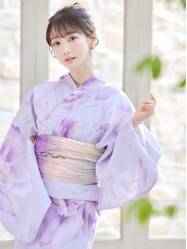 画像12: 【即日発送】【浴衣】ストライプ地 /グラデーション木蓮浴衣  【浴衣３点セット 浴衣/帯/下駄】[YMT]