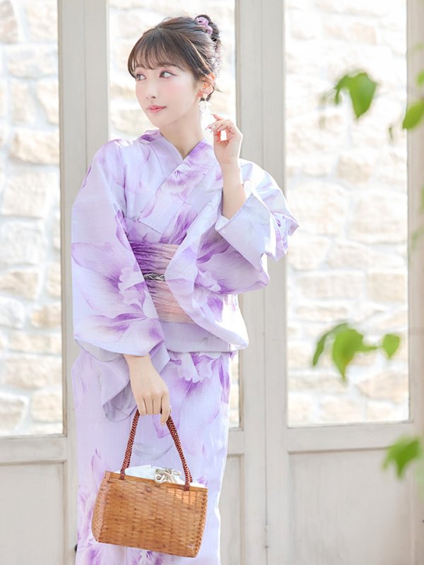 画像14: 【即日発送】【浴衣】ストライプ地 /グラデーション木蓮浴衣  【浴衣３点セット 浴衣/帯/下駄】[YMT]