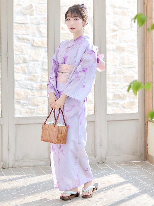 画像4: 【即日発送】【浴衣】ストライプ地 /グラデーション木蓮浴衣  【浴衣３点セット 浴衣/帯/下駄】[YMT]