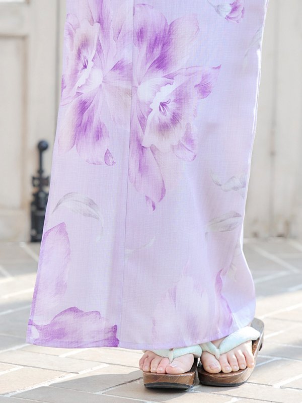 画像7: 【即日発送】【浴衣】ストライプ地 /グラデーション木蓮浴衣  【浴衣３点セット 浴衣/帯/下駄】[YMT]