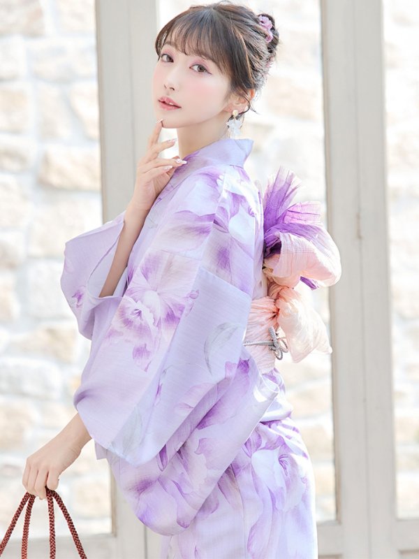 画像9: 【即日発送】【浴衣】ストライプ地 /グラデーション木蓮浴衣  【浴衣３点セット 浴衣/帯/下駄】[YMT]