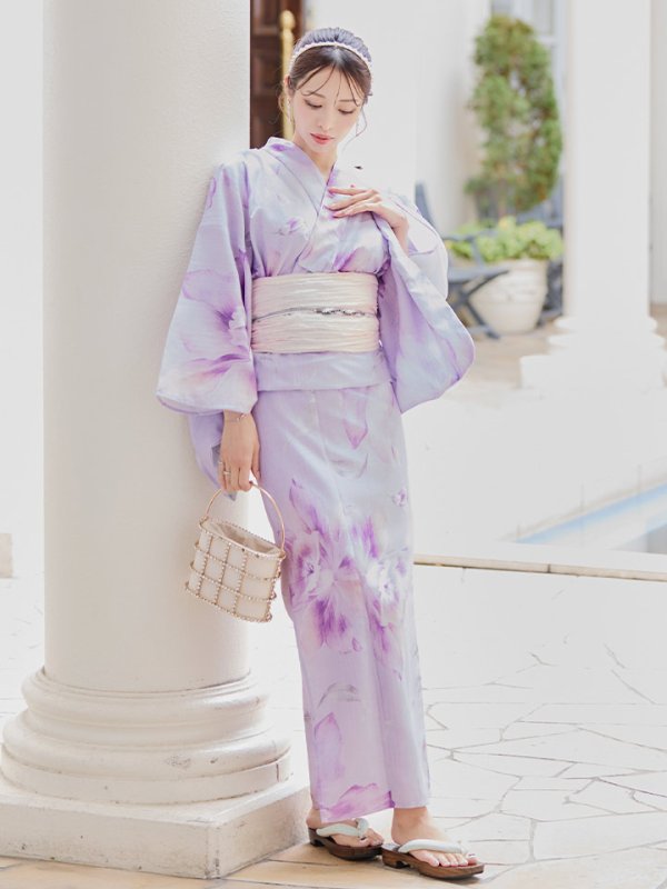 画像11: 【即日発送！】【浴衣】ストライプ地 /グラデーション木蓮浴衣  【浴衣３点セット 浴衣/帯/下駄】[YMT]