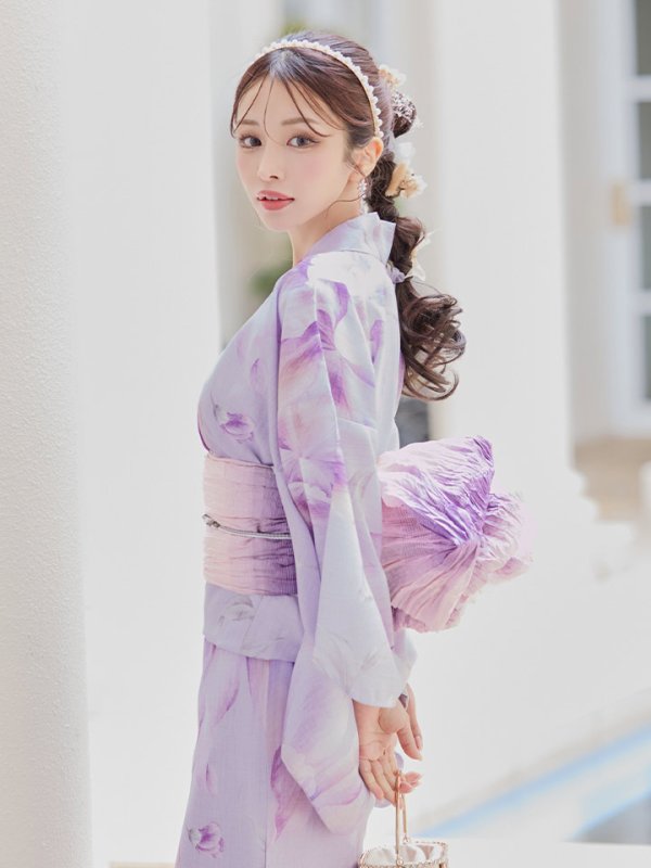 画像12: 【即日発送！】【浴衣】ストライプ地 /グラデーション木蓮浴衣  【浴衣３点セット 浴衣/帯/下駄】[YMT]