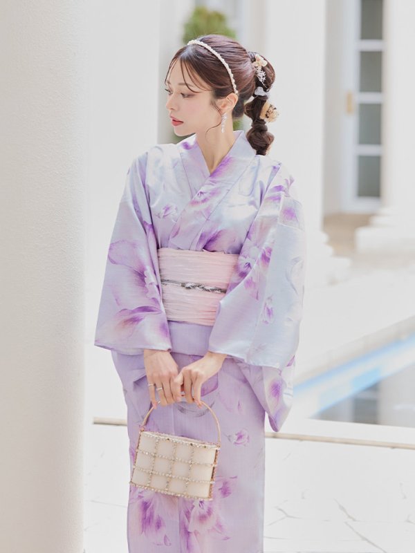 画像15: 【即日発送！】【浴衣】ストライプ地 /グラデーション木蓮浴衣  【浴衣３点セット 浴衣/帯/下駄】[YMT]