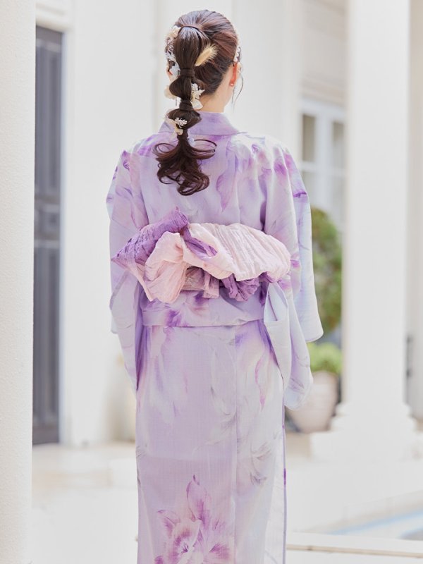 画像8: 【即日発送！】【浴衣】ストライプ地 /グラデーション木蓮浴衣  【浴衣３点セット 浴衣/帯/下駄】[YMT]