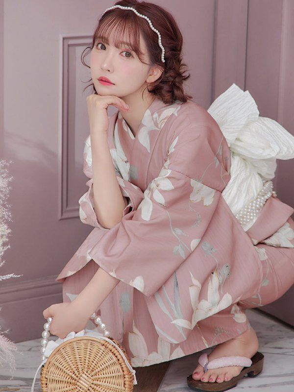 画像6: 【浴衣セール！】【即日発送】【浴衣】 大人スウィート/ピンク地フラワー浴衣【浴衣３点セット 浴衣/帯/下駄】[YMT]