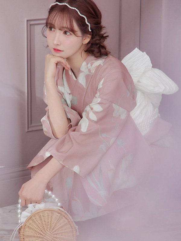 画像17: 【浴衣セール！】【即日発送】【浴衣】 大人スウィート/ピンク地フラワー浴衣【浴衣３点セット 浴衣/帯/下駄】[YMT]