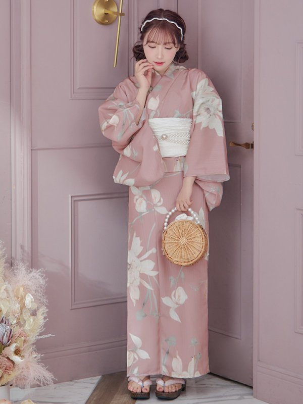 画像9: 【浴衣セール！】【即日発送】【浴衣】 大人スウィート/ピンク地フラワー浴衣【浴衣３点セット 浴衣/帯/下駄】[YMT]